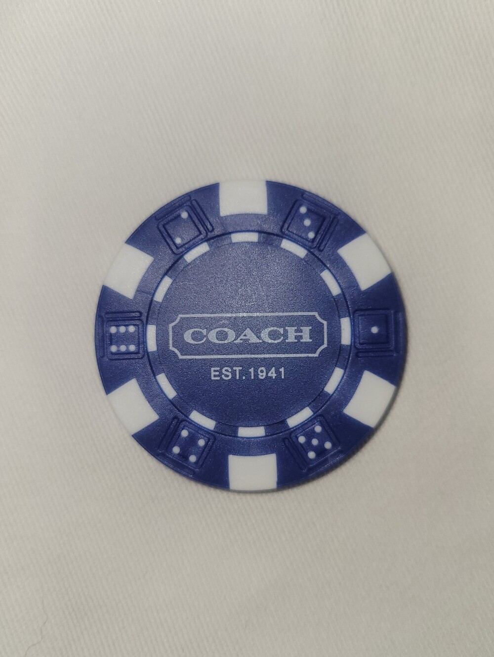 Coach Blue and White Branded Poker Chip
